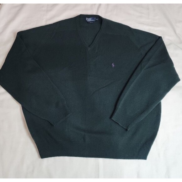 Polo Ralph Lauren Other - Vintage 90s POLO RALPH LAUREN V-Neck Sweater 100% Lambswool Green XXL